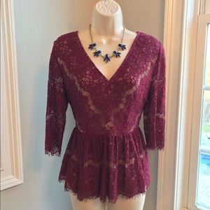 Maeve Anthropologie Burgundy Peplum Top - Medium